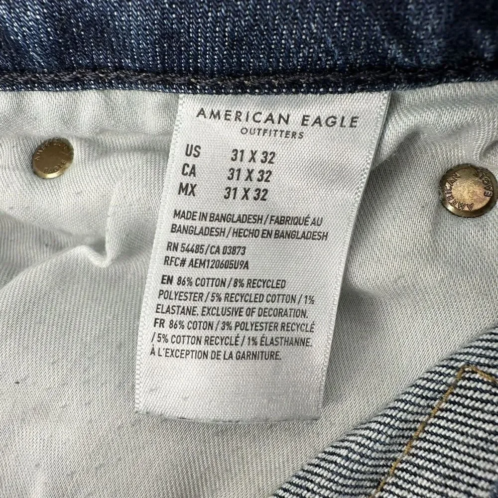 American Eagle Slim Straight Jeans Airflex Blue Denim Mens Size 31x32 Distressed